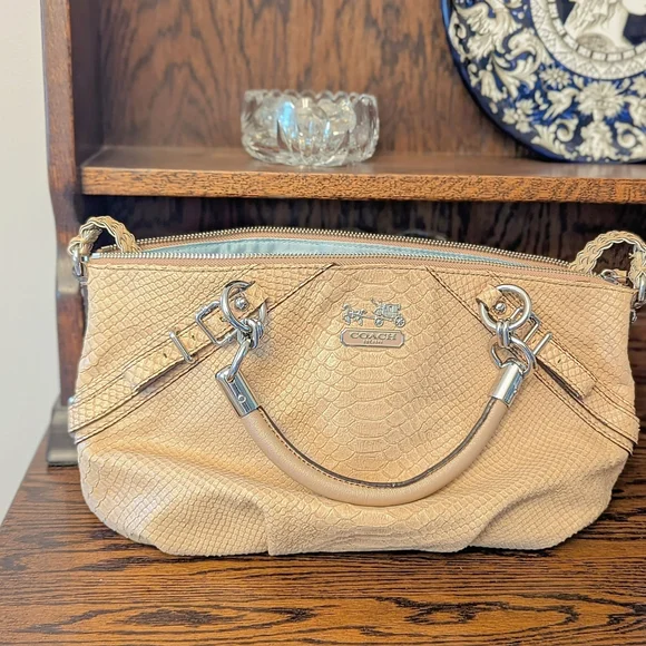 Coach Beige Textured Leather Satchel - Picture 2 of 5